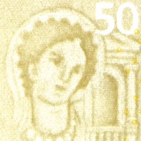 €50 serie “Europa”, in circolazione dal 4 aprile 2017 – in filigrana il ritratto di “Europa”